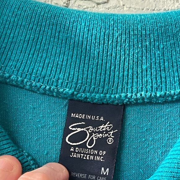 South Pint Janttzen 70s vintage Green/Blue velour Sweatshirt Top M - Picture 5 of 9